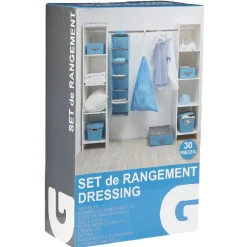 Rangement|Gifi Set de rangement dressing bleu et blanc
