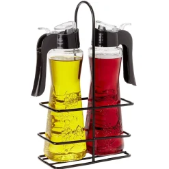 Set huile et vinaigre en verre relief fleur Ø5xH20cm^Gifi Online