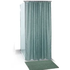 Outlet Gifi Set salle de bain tapis/rideau/anneaux - 2 modèles