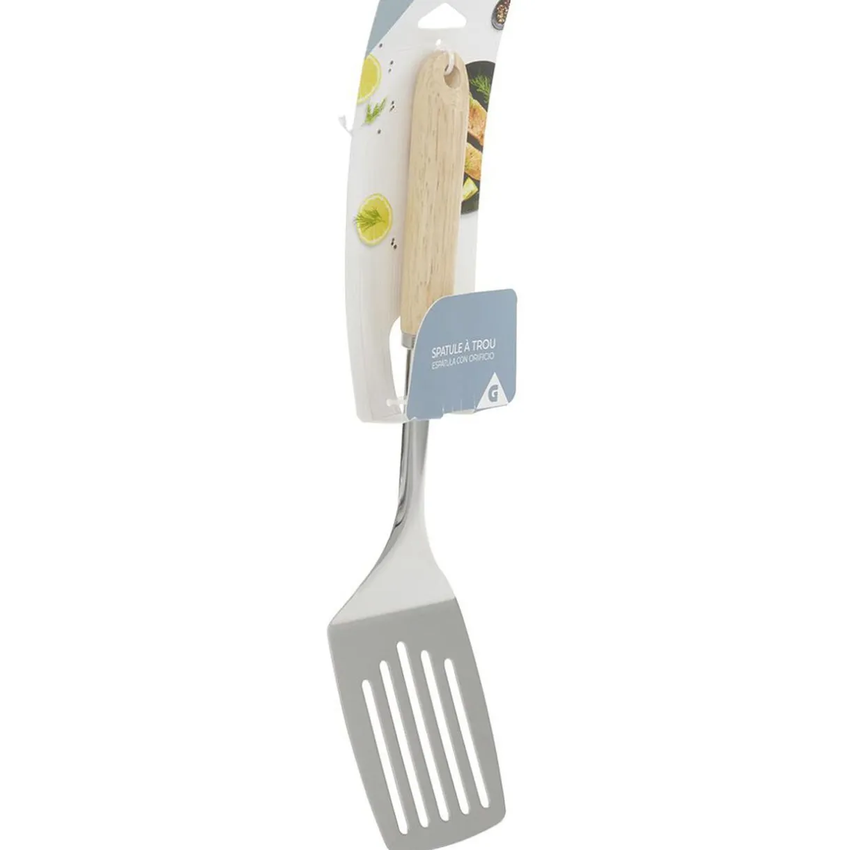 Spatule ajourée en inox avec manche en bois^Gifi