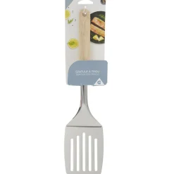 Spatule ajourée en inox avec manche en bois^Gifi