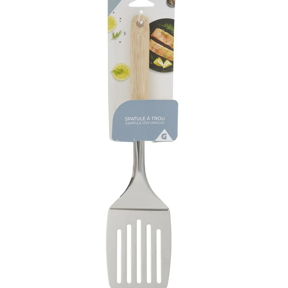 Spatule ajourée en inox avec manche en bois^Gifi