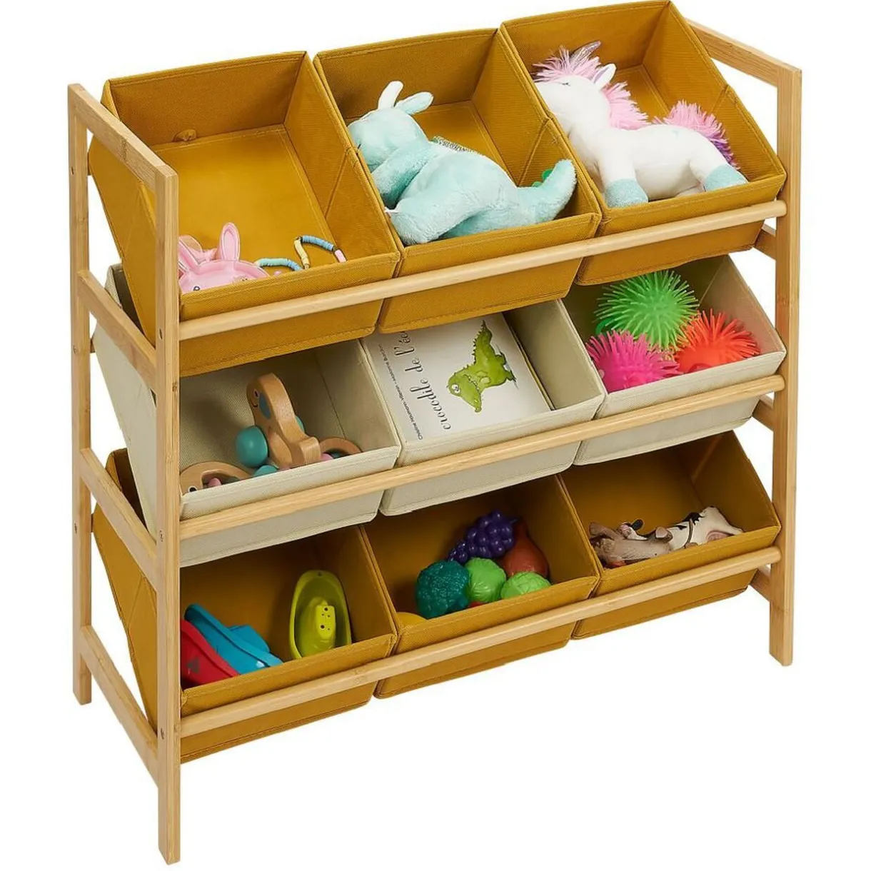 Rangement|Gifi Structure bambou avec 9 panières de rangement polyester 65xH60x27cm