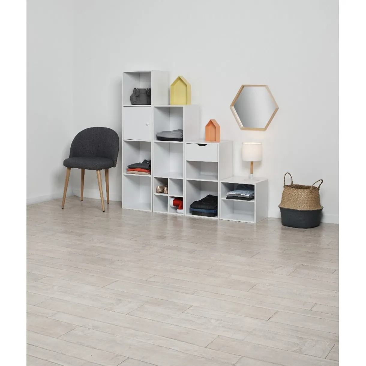 Rangement|Gifi Structure Box Cube 4 cases 35,2x30xH.137,2cm bois blanc