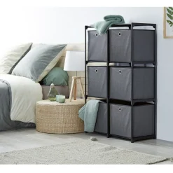 Rangement|Gifi Structure de rangement modulable en métal 6 cases avec paniers gris