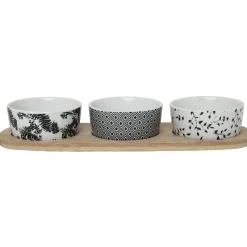 Support à apéritifs avec 3 coupelles déco végétal noir blanc^Gifi Online