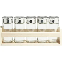 Support à épices en bois avec pot en verre x5^Gifi Sale
