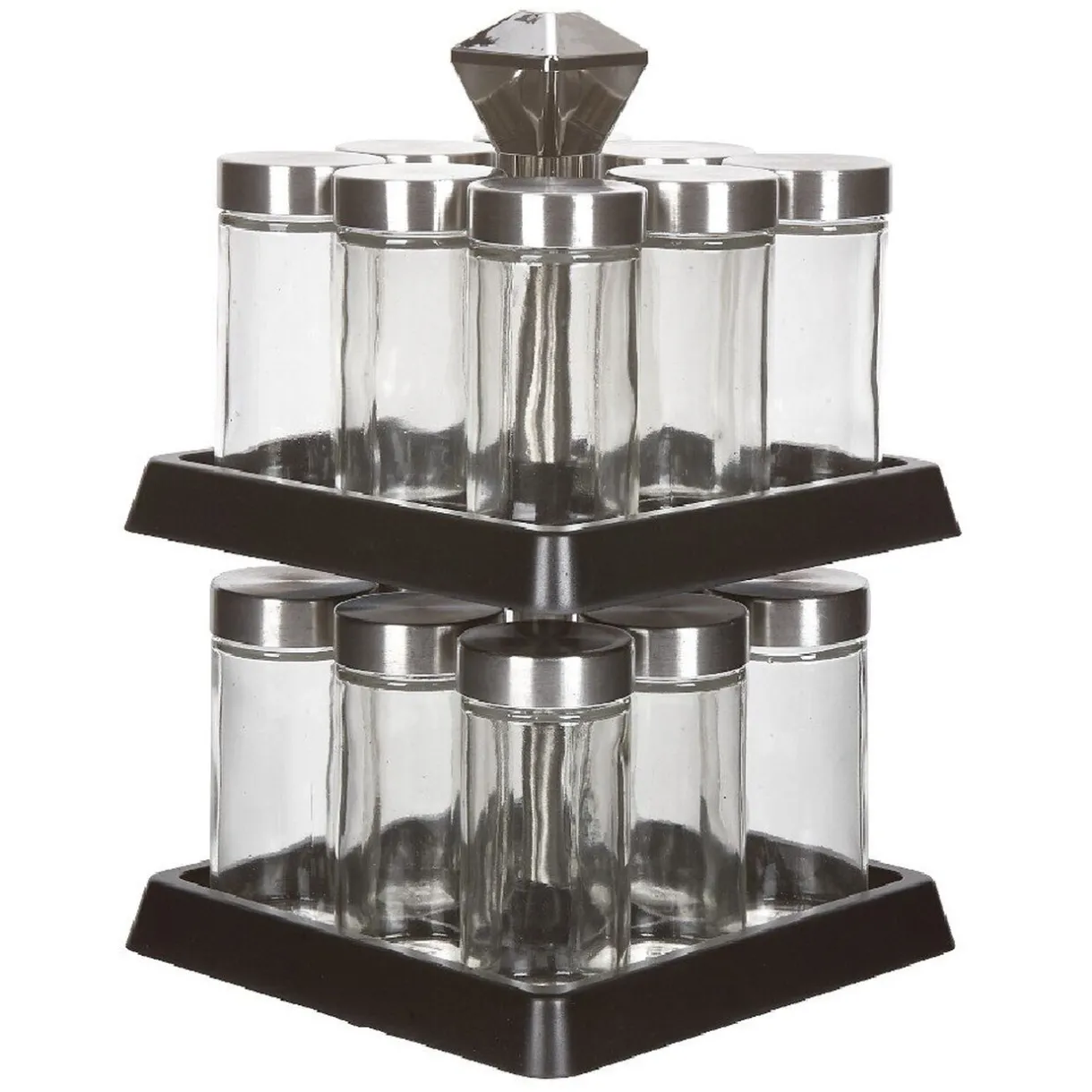 Support à épices noir 16 bocaux en verre et inox 2 étages^Gifi Best
