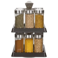 Support à épices noir 16 bocaux en verre et inox 2 étages^Gifi Best