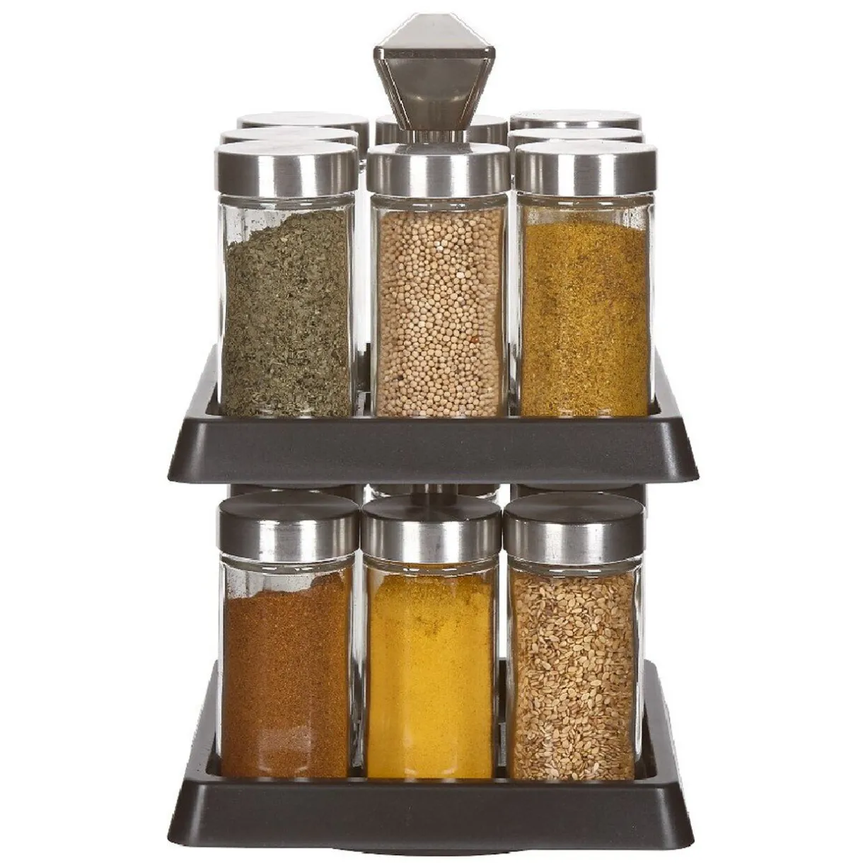 Support à épices noir 16 bocaux en verre et inox 2 étages^Gifi Best