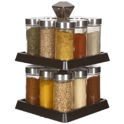 Support à épices noir 16 bocaux en verre et inox 2 étages^Gifi Best
