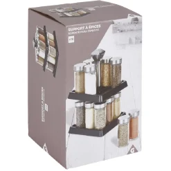 Support à épices noir 16 bocaux en verre et inox 2 étages^Gifi Best