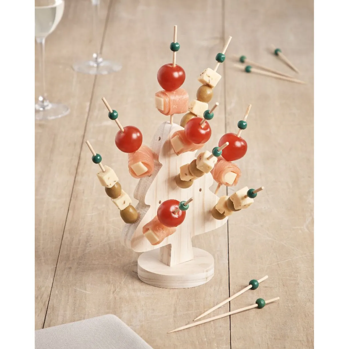 Support forme sapin bois Noël avec 21 piques apéritif^Gifi New