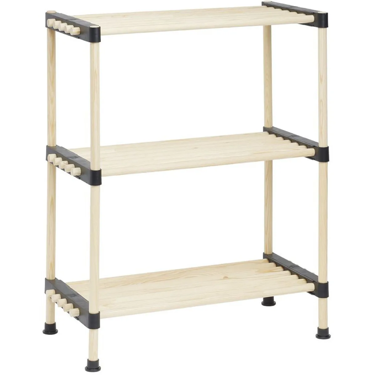 Rangement|Gifi Étagere 3 niveaux bois beige et plastique noir - 40x28xH74,5cm