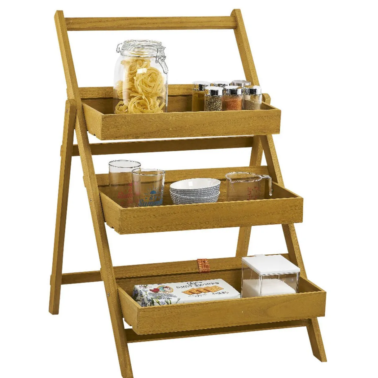 Étagere Paulownia design escabeau en bois 3 niveaux^Gifi Sale