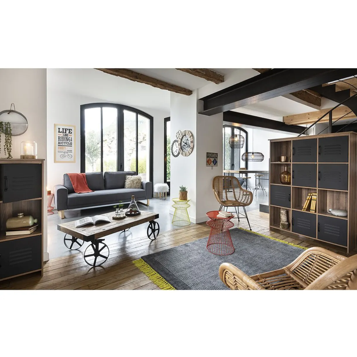 Rangement|Gifi Étagère 3 casiers Liverpool miel et noire