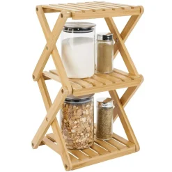 Étagère 3 niveaux pliable bambou naturel 22,1xH35,5x18,3cm^Gifi Outlet