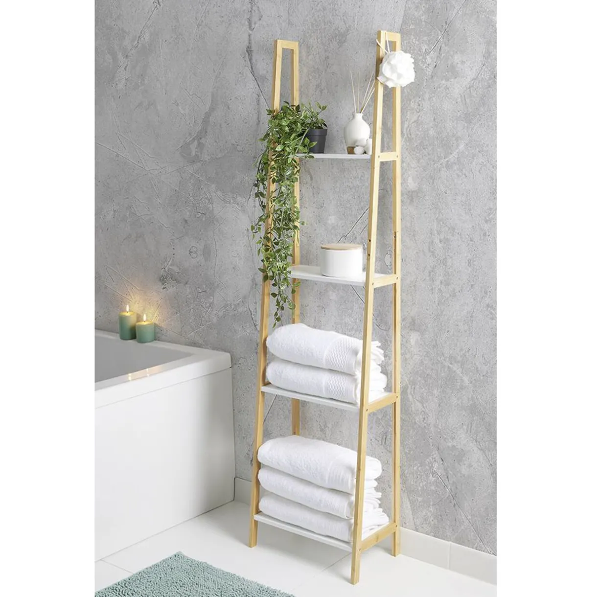 Sale Gifi Étagère bambou 4 tablettes blanc