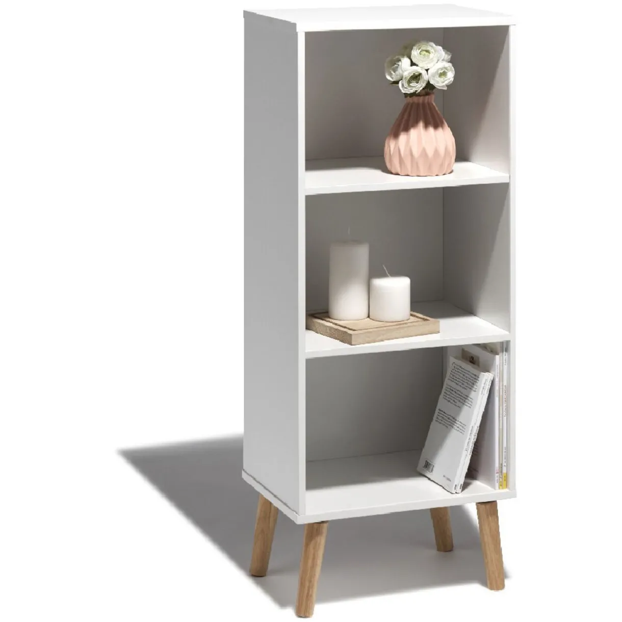 Rangement|Gifi Étagère Bergen blanche 3 niveaux pieds naturel - L.41 x P.29 x H.99 cm