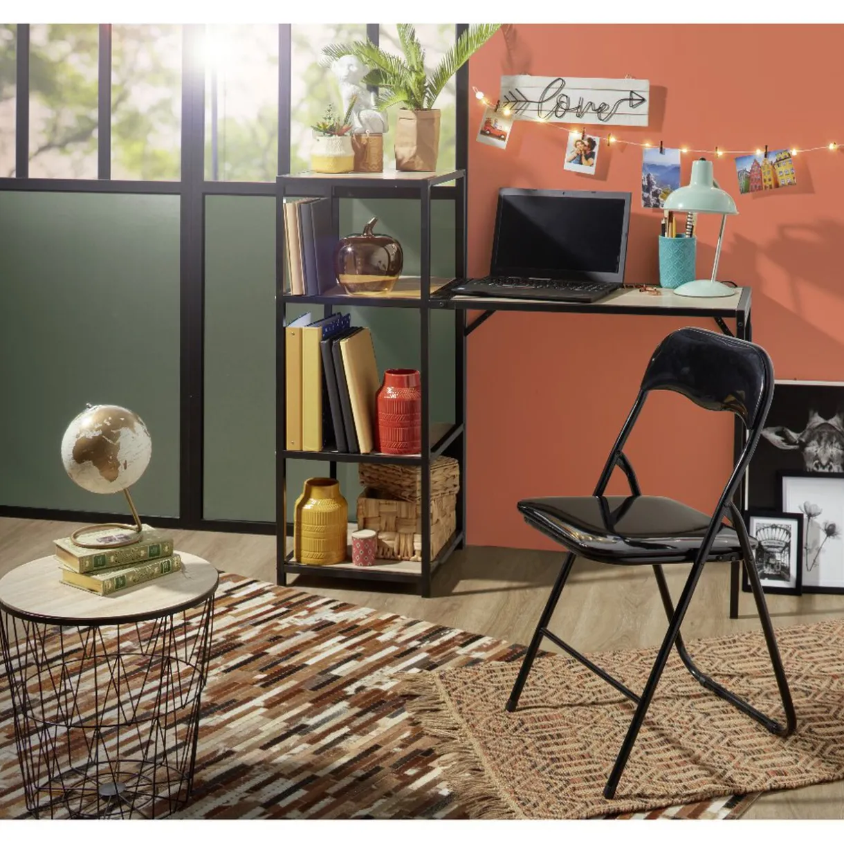 Rangement|Gifi Étagère bureau table multi fonction acier noir naturel