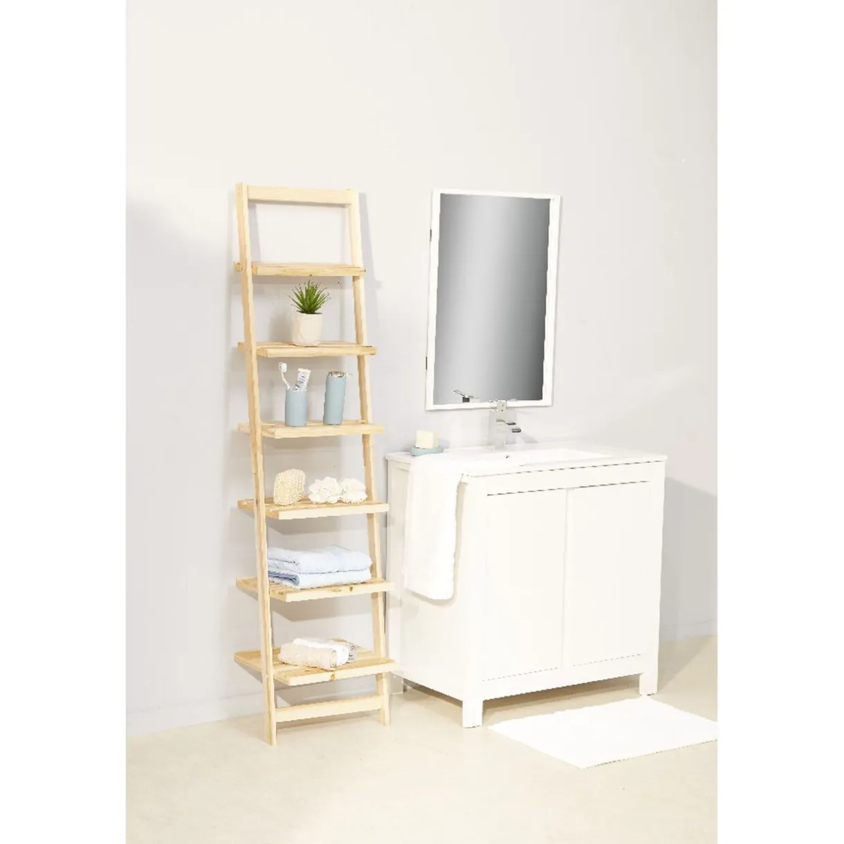 Discount Gifi Étagère échelle de salle de bain pin naturel