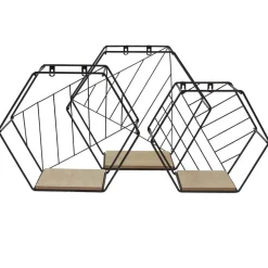 Rangement|Gifi Étagère courbe géométrique ajourée métal noir et bois x3