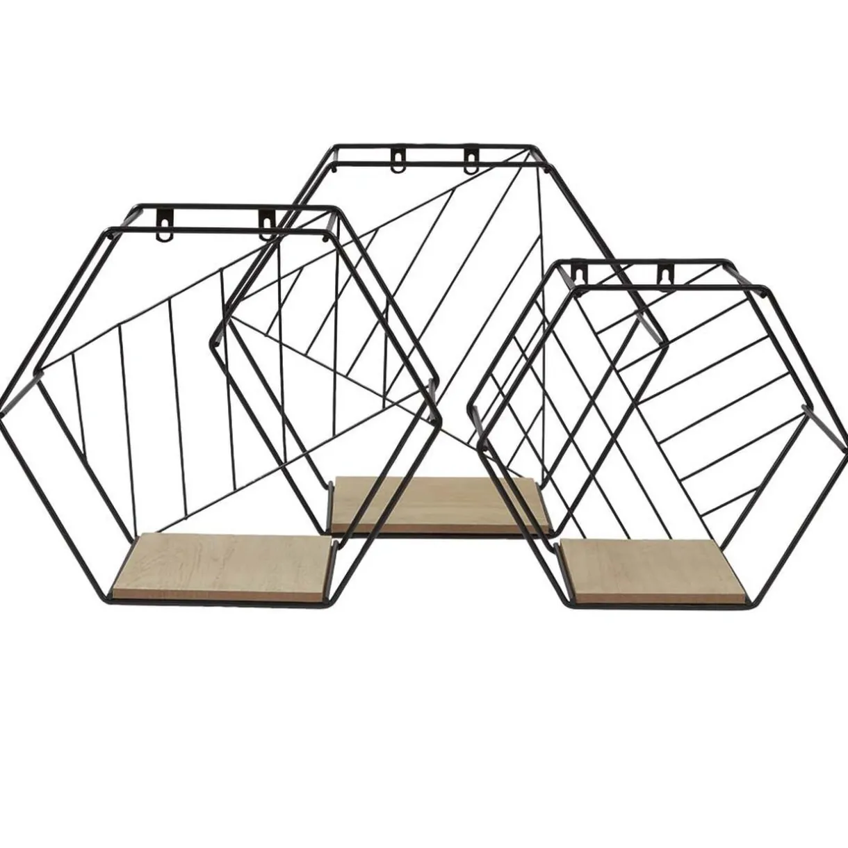 Rangement|Gifi Étagère courbe géométrique ajourée métal noir et bois x3