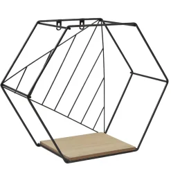 Rangement|Gifi Étagère courbe géométrique ajourée métal noir et bois x3