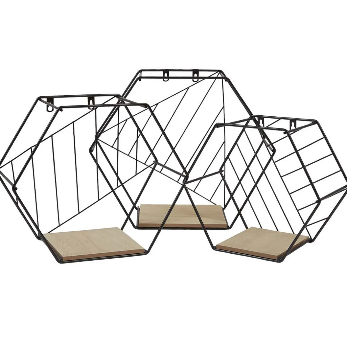 Rangement|Gifi Étagère courbe géométrique ajourée métal noir et bois x3