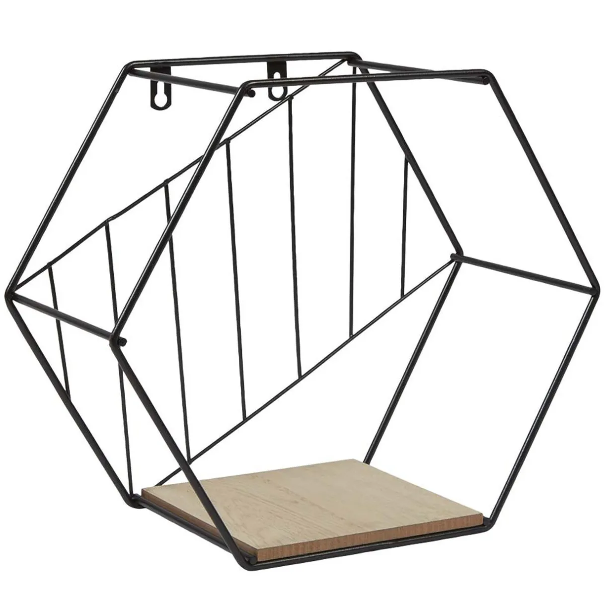 Rangement|Gifi Étagère courbe géométrique ajourée métal noir et bois x3