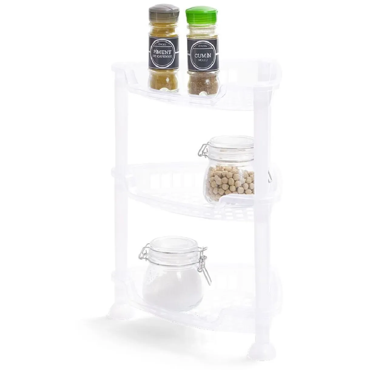 Étagère d'angle à poser 3 niveaux plastique transparent 28x20xH.33,5cm^Gifi Discount