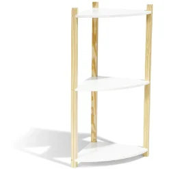 Rangement|Gifi Étagère d'angle en pin blanc et naturel 3 niveaux