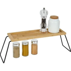 Étagère de rangement en bambou et pieds en métal noir 36x12xH15cm^Gifi