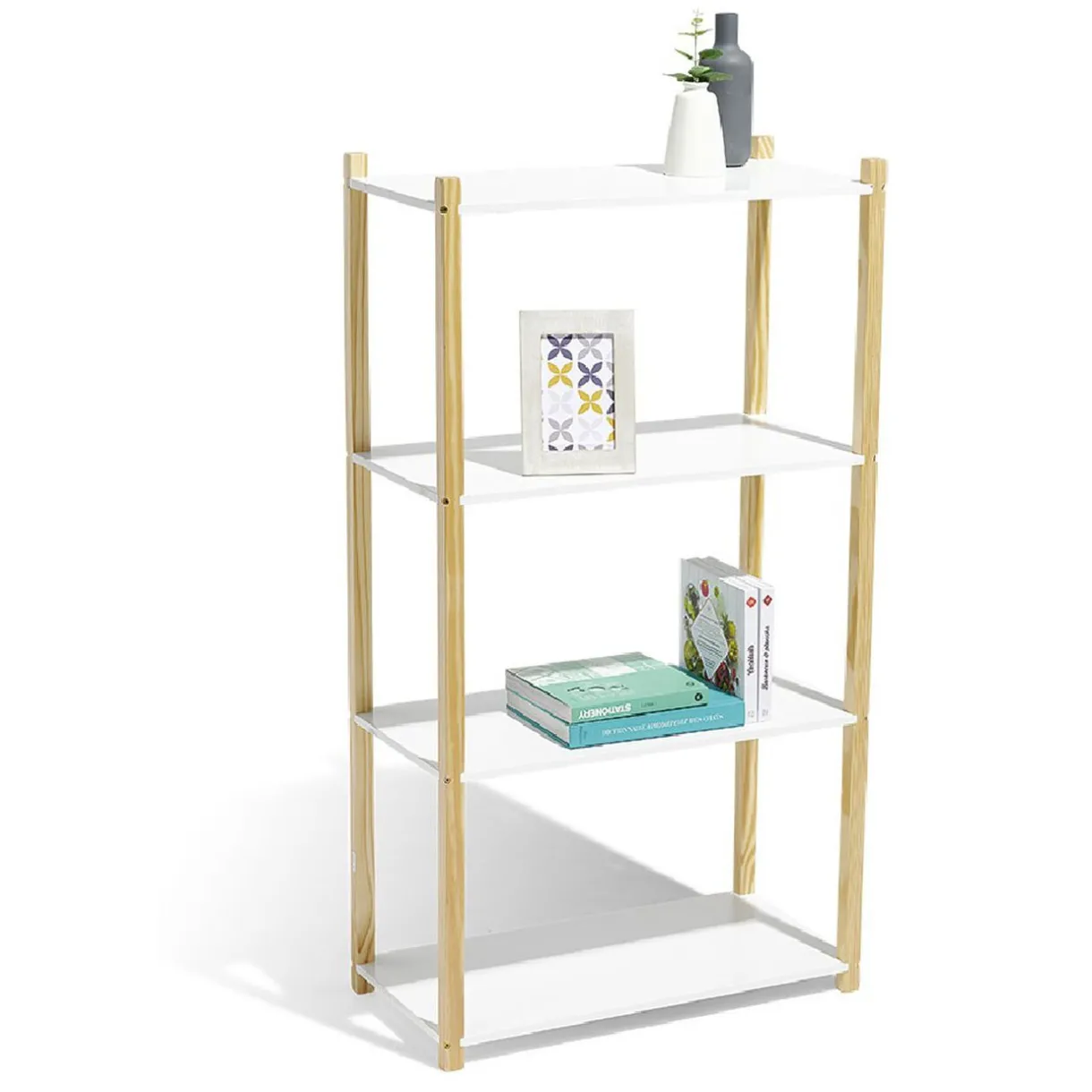 Rangement|Gifi Étagère en pin blanc et naturel 4 niveaux