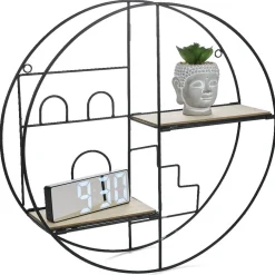 Rangement|Gifi Étagère pliante ronde métal et bois Ø45x11cm