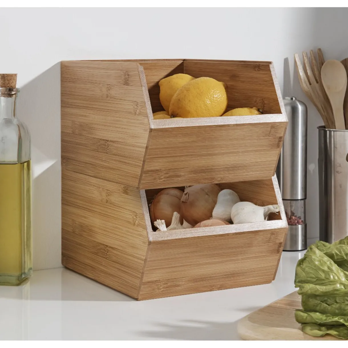 Étagère superposable en bambou marron^Gifi