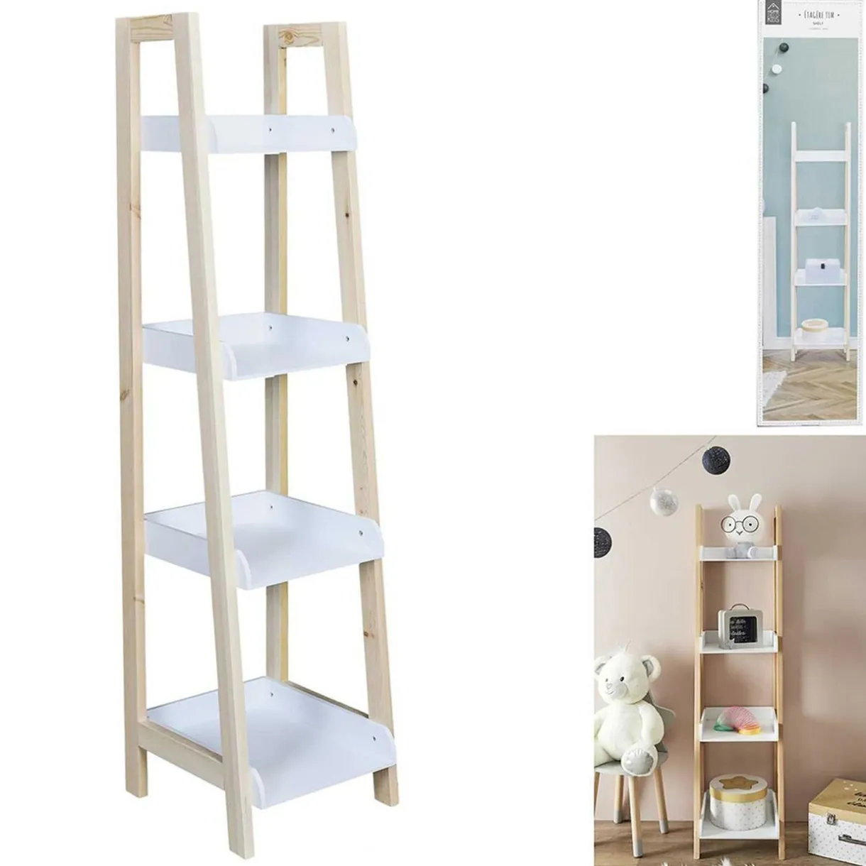 Rangement|Gifi Étagère Tim 4 niveaux bois blanc et naturel 30x30xH117cm