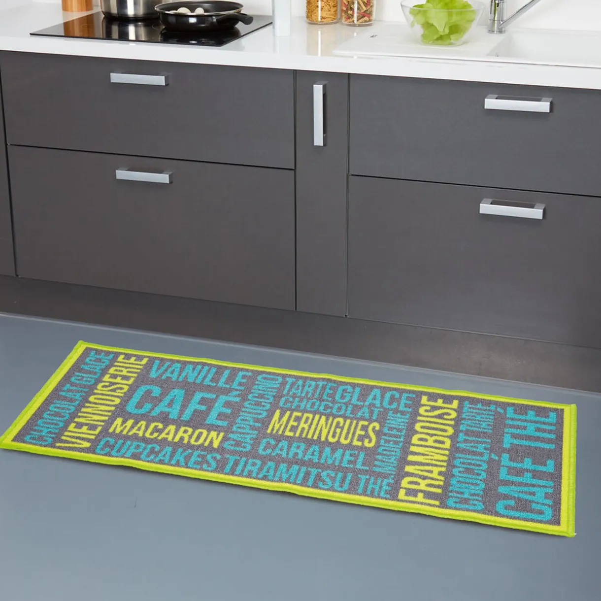 Nettoyage Et Entretien|Gifi Tapis de cuisine vert gris et bleu