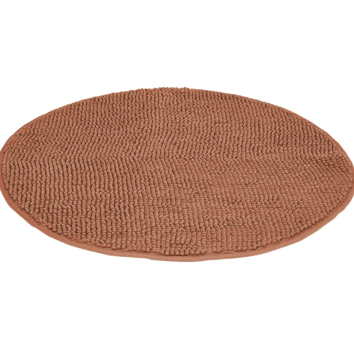 New Gifi Tapis de salle de bain chenille rond marron Ø70 cm