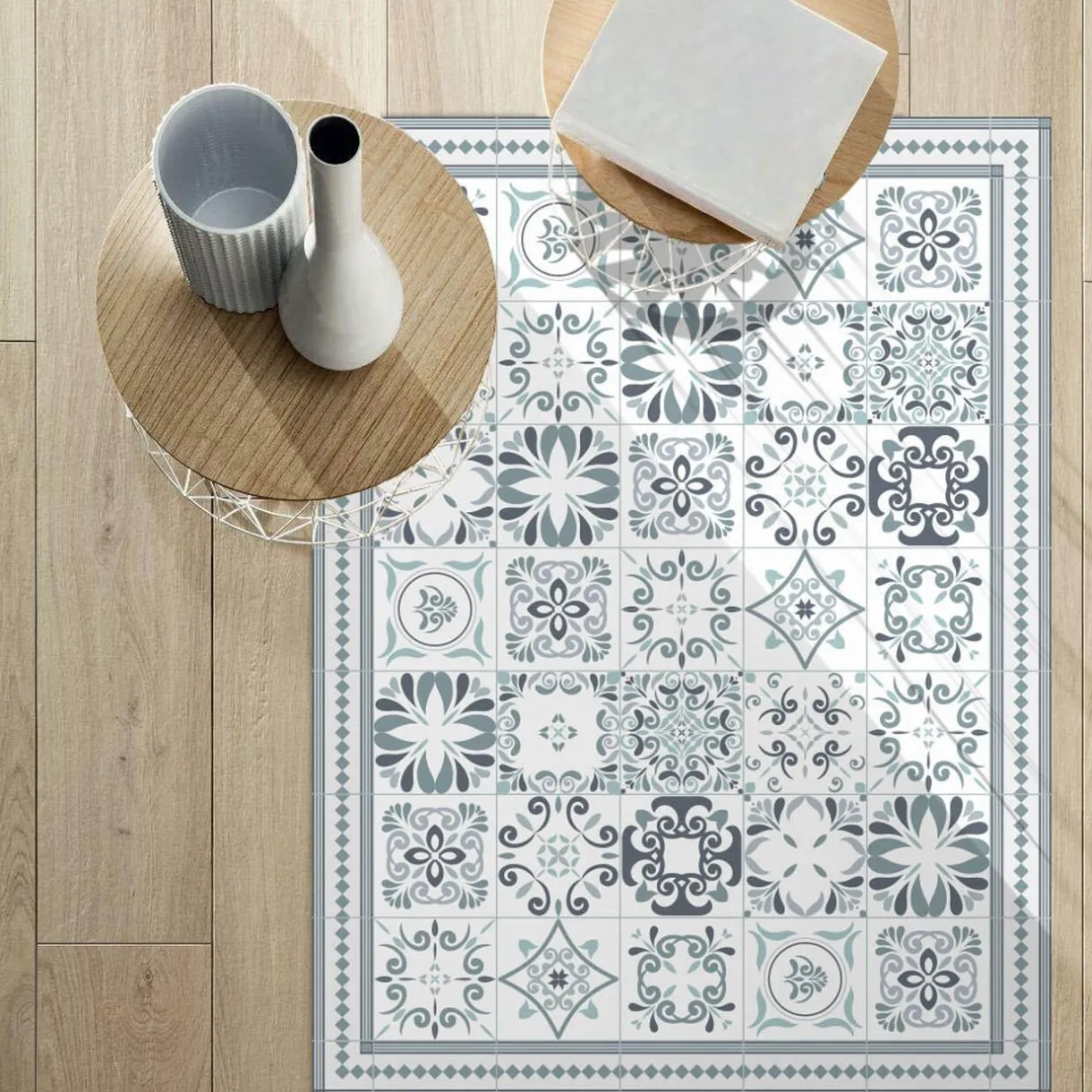 Nettoyage Et Entretien|Gifi Tapis rectangulaire vinyle motif carreau de ciment 120 x 90 cm