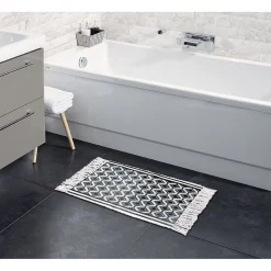 Discount Gifi Tapis salle de bain à franges tissage motif zig zag beige et noir