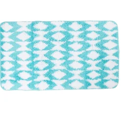 Hot Gifi Tapis salle de bain motif graphique bleu blanc