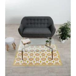 Nettoyage Et Entretien|Gifi Tapis vinyle motif carreau de ciment jaune et blanc 97x147cm