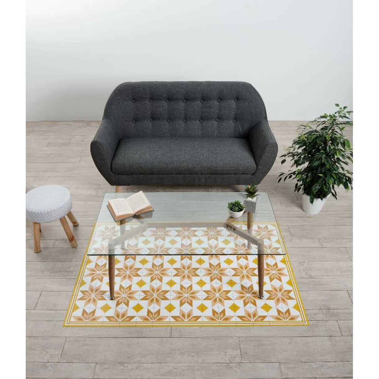 Nettoyage Et Entretien|Gifi Tapis vinyle motif carreau de ciment jaune et blanc 97x147cm