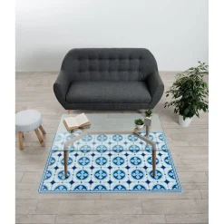 Nettoyage Et Entretien|Gifi Tapis vinyle motif carreau de ciment bleu et blanc 97x147cm