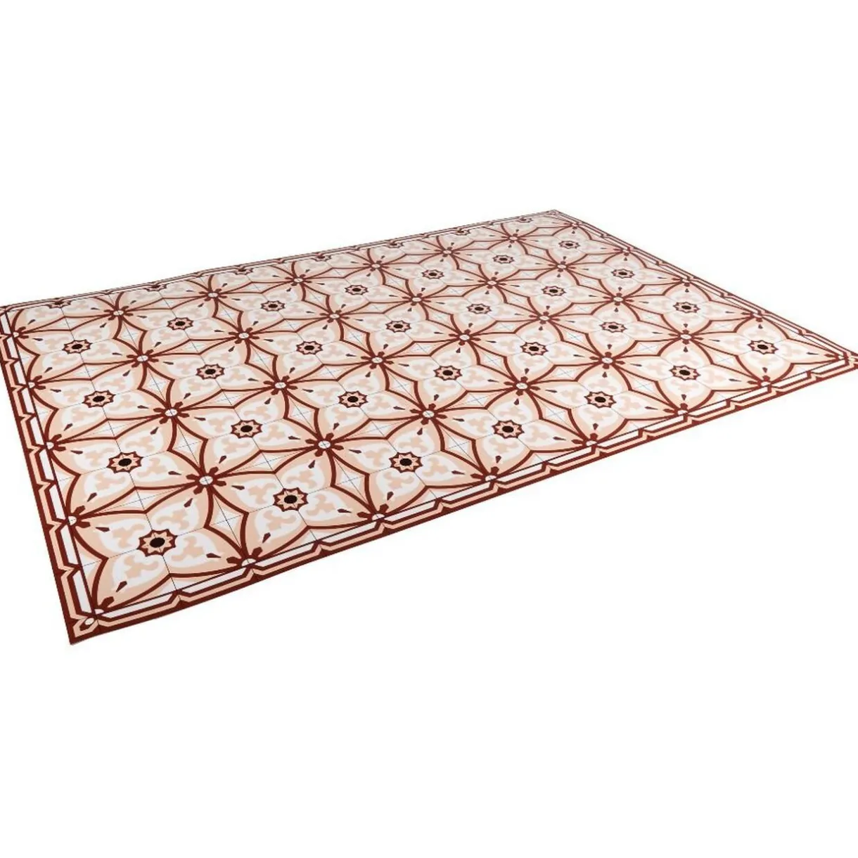 Nettoyage Et Entretien|Gifi Tapis vinyle motif carreau de ciment rouge et beige 97x147cm