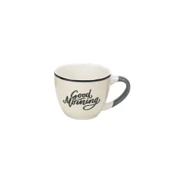 Tasse à expresso porcelaine vert avec inscription "Good Morning" 9 cl^Gifi Outlet