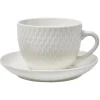 Tasse embossée avec sous-tasse faïence blanc x4^Gifi Discount
