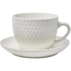 Tasse embossée avec sous-tasse faïence blanc x4^Gifi Discount