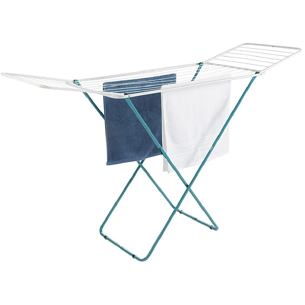 Entretien Du Linge|Gifi Étendoir à linge horizontal turquoise et blanc 18 m d'étendage